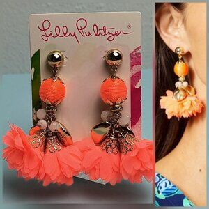 Lilly Pulitzer Full Bloom Earrings Tangelo  Gold Tone Statement Elegant
